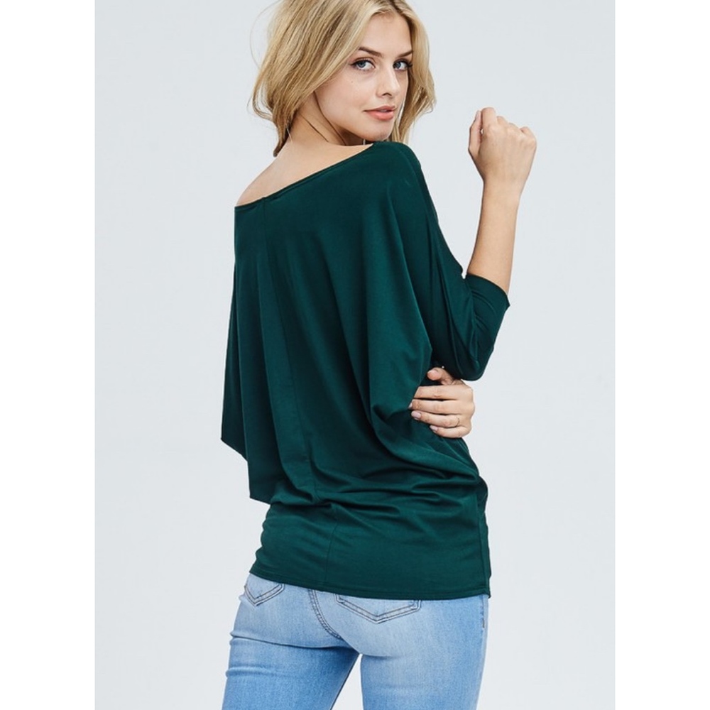 Dolman 3/4 Sleeve Top in Green - Picture 2 of 2